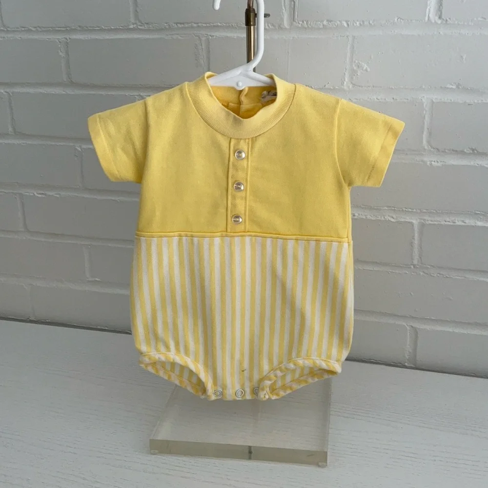 Baby Boys Classic Vintage Two-Piece Yellow Summer Romper Outfit Size 6 Months